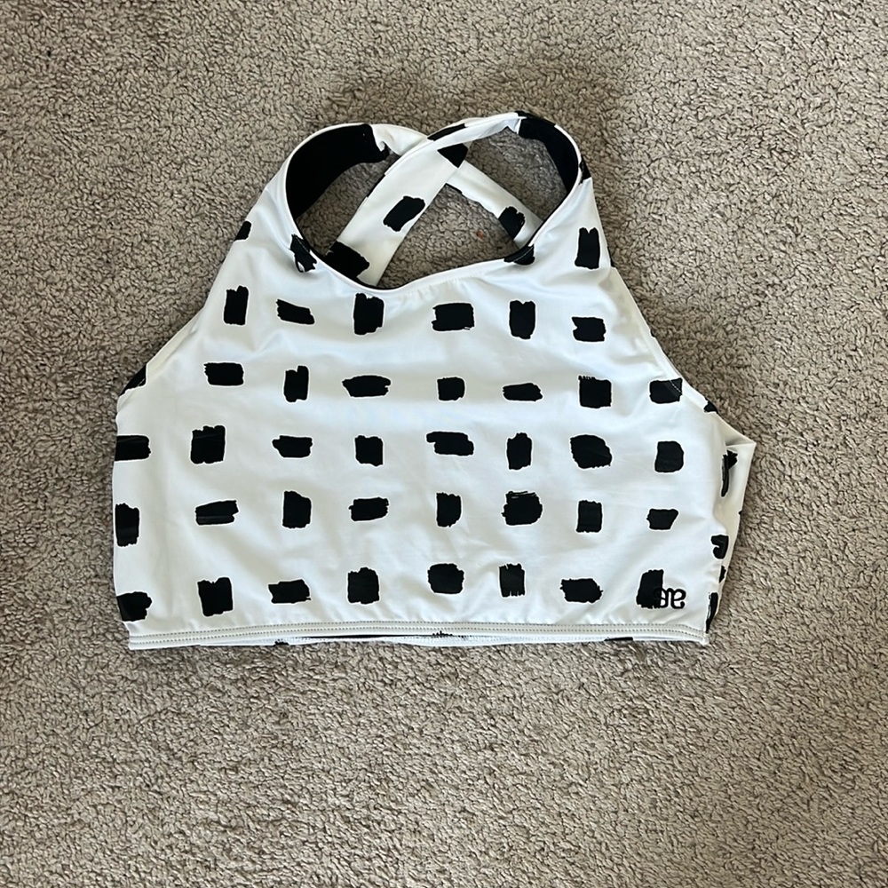 Albion Fit Game Changer Swim Crop Top Bikini Black White Dot L